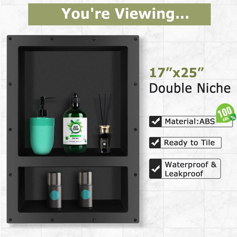 Suteck Shower Niche, 17" x 25" x 3.8" Tile Ready
