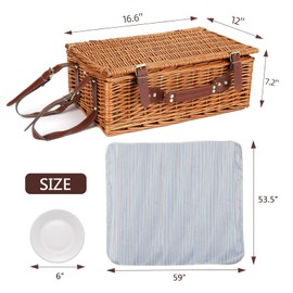 HYBDAMAI Picnic Basket for 4 Persons with Waterproof Picnic Blanket and Insulated Cooler, Large Wicker Picnic Basket for Camping, Outdoors, Valentine's Day, Christmas, Birthday, Wedding Gift