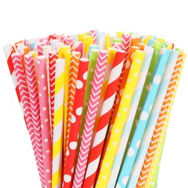 BEISHIDA 200 Pcs Colourful Striped Paper Drinking Straws, Biodegradable Straws for Cocktail, Mikeshake, Bridal Shower,DIY Decorations and Party Supplies