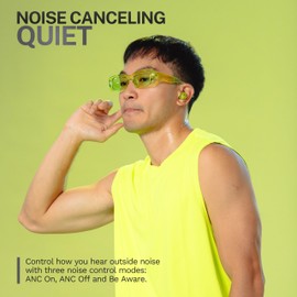 JLab Go Pop ANC True Wireless Earbuds & Charging Case, Transparent Neon Green, Active Noise Cancelling, 10mm Drivers, Dual Connect, Customize Your Sound with App, Be Aware Mode, Google Fast Pair