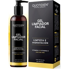 Gel Limpiador Facial con Vitamina C + Vitamina E + Aloe Vera - 80% Ingredientes Naturales- Limpiador Profundo Facial -Baja Espuma- Remueve Grasas y Toxinas- No Reseca- Limpieza e Hidratación Extrema - Ideal Para Todo Tipo de Piel - 235ml