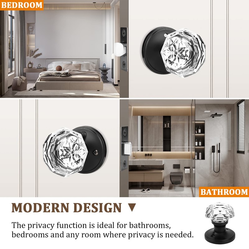 Orger 2 Pack Glass Door Knobs with Flat Black Rosette,