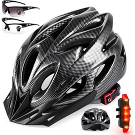 Cascos de Bicicleta para Adultos con 2 pares de Gafas de Protección y Luz Trasera, Casco de Ciclismo Fresco para Adultos para viajeros urbanos, montaña, tamaño Ajustable， para Hombres y Mujeres