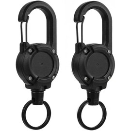 HUIKKJP Reel Keychain, Key Reel, Set of 2, Strong, Maximum Stretchable 23.6 inches (60 cm), Anti-Loss, Ideal for Fishing and Climbing, Black
