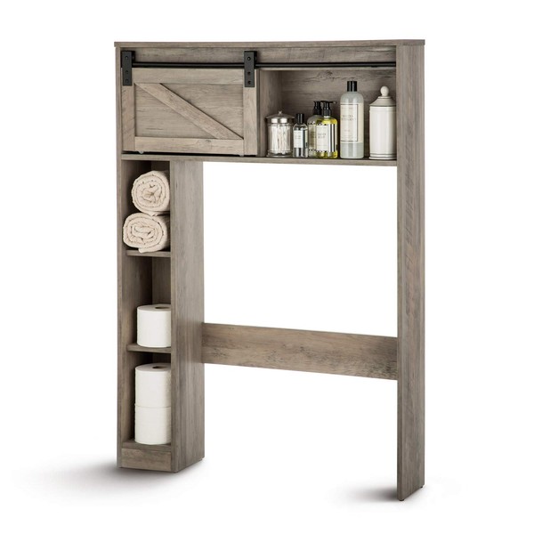 Landia Home Over The Toilet Storage Shelving - Bathroom Shelf and Cabinet with Sliding Barn Door