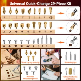 Preciva Pyrography Kit, 70pcs Wood Burning Kit with LCD Wood Burning Pen, 100W Engraving Pen, 200℃-500℃ Adjustable Temperature Soldering Iron Kit, Suitable for Wood Carving/Embossing/Welding