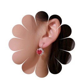 Allereya Vintage Crystal Ruby Earrings Red Ruby Drop Earrings Silver CZ Hoop Huggie Earrings Ruby Crystal Stud Earrings Jewellery for Women and Girls, Zinc, No Gemstone