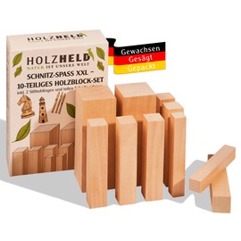 HOLZHELD - 10 Piece Basswood Set XXL Including Pen Blank, Carving Wood, Wood Blanks Wood for Carving, Gift, Artistic Works, Untreated Wood