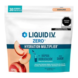 Liquid I.V. ZERO Hydration Multiplier (30 Sobres) Electrolitos en Polvo Bajo en Azucar y Calorias para Preparar Bebida Suero Hidratante para Rapida Hidratacion Adicionada con Vitaminas Sabor Durazno 30 Sobres de 13 g