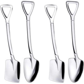 10Pcs Silver Dessert Spoon Set, 4.8" Shovel Shape Stainless Steel Spoons, Ice Cream Fruit Spoon for Home, Kitchen or Restaurant Dessert Spoons
