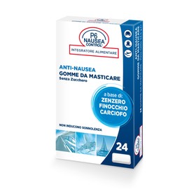 P6 Nausea Control, Gomme da Masticare Azione Anti-Nausea, Senza Zucchero, a base di Zenzero, Finocchio e Carciofo, Sollievo per Nausea e Difficoltà Digestive - 1 Confezione da 24 Gomme