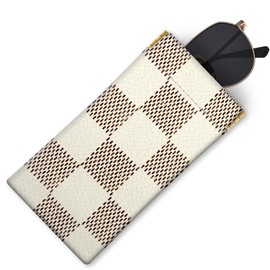 NUGGHU Sunglass Eyeglass Glasses Case Leather With Rose-Gold D Ring, Portable Cute Travel Squeeze Top Leather Soft Glasses Case, Anti-Scratch Sunglasses Bag Luxury Plaid