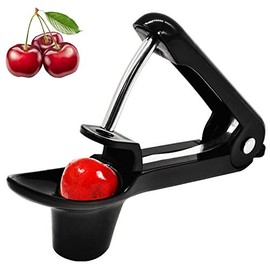 Cherry Pitter, YISSCEN Cherry Olive Seed Remover Tool with Food-Grade Silicone Cup, Heavy-Duty Cherry Stoner/Cherry Core Remover/Oliver Pitter with Space-Saving Lock Design (Black)