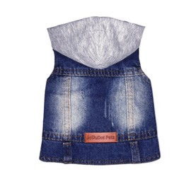 JcDuDoi Dog Jeans Jacket with Hooded Denim Pet Coat for Puppy Small Dogs Classic Overalls Male Cat Costumes Washed Vest Clothes Outfit T-Shirts(Hoodie Large)