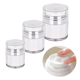 Feliciay Pack of 3 Cream Jars Vacuum Bottle, 15/30/50 ml, Airless Pump Dispenser, Empty Lotion Pump Bottle, Cream Dispenser Pump Container, Refillable, Portable Pump Container, Dispenser, Vacuum