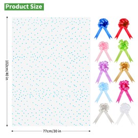 CMFYHM 10 Pack Large Cello/Cellophane Bags with Blue Polka Dot (30in x 40in) Clear Basket Bags,Clear Cellophane Wrap Bags for Gift Baskets, Clear Gift Bags with 10 Colour Bows
