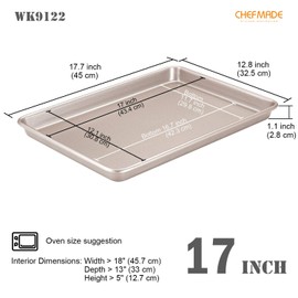 CHEFMADE 17-Inch Baking Sheet Pan, Non-Stick Carbon Steel Rimmed Cookie Sheet Pan for Oven Roasting Meat Bread Jelly Roll Battenberg Pizzas Pastries 12.8" x 17.7" x 1.1" (Champagne Gold)