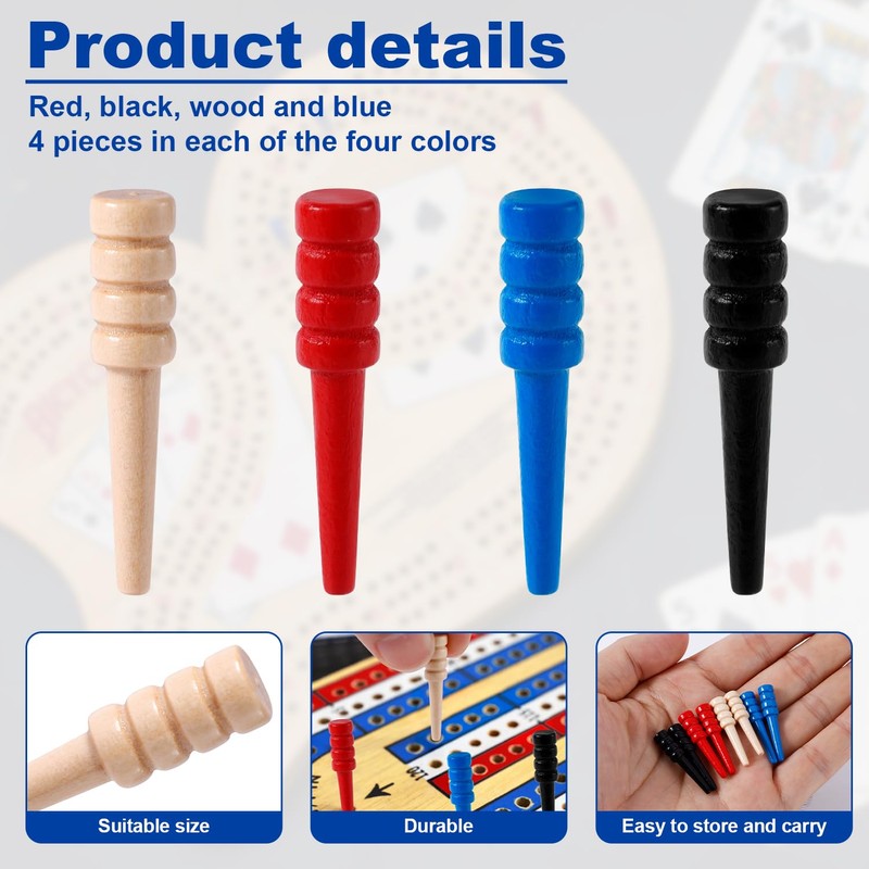 16pcs Cribbage Pegs, Wooden Cribbage Board Pegs Fit 1/8 Inch