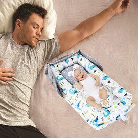 Loevin Baby Lounger for Newborn Portable Bag,Baby Nest Co Sleeping for Baby in Bed with Pillow,Newborn Lounger Adjustable Size & Strong Zipper Lengthen Space to 24 Months(Long Necked Dragon)