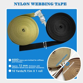 INLAZTIM Nylon webbing with buckle, 25 mm, 10 yards webbing with 10 pairs of buckles and fasteners, webbing slider, ladder buckle, connecting clip for backpack, DIY craft dog collar, khaki