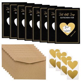 iewrtcin Pack of 8 DIY Scratch Cards with Seal Stickers, Kraft Paper Envelopes, and Heart Shape Scratch Film, Scratch Cards for Congratulations Card, Postcard for Birthday, Valentine's Day
