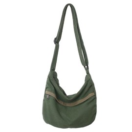 Canvas Messenger Bag Large Hobo Crossbody Bag with Zipper Casual Shoulder Tote Handbag for Women and Men (Green)