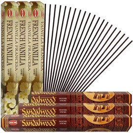 Sandalwood Incense Sticks and French Vanilla Incense Sticks with Incense Holder Bundle for Home Fragrance and Spiritual Décor