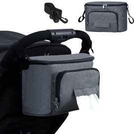Bolsa para Cochecito, Organizador de Carriola de Bebé, 2 Portavasos y Bolsa Portaobjetos Extraíble para el Cochecito, Múltiples Espacios de Almacenamiento para Cochecitos, Bolsa Multiusos Extraíble
