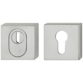 Protective Fitting Front Door Safety Rosette Stainless Steel Square with Cylinder Cover - H2011 | PZ - Profile Cylinder | Round Rosette Pair for Apartment Entrance Doors | 1 Pair - Door Rosettes for