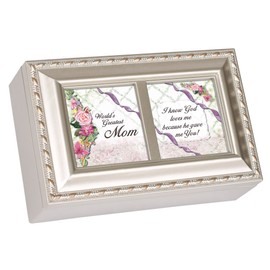 Cottage Garden Worlds Greatest Mom Brushed Silvertone Jewelry Music Box Plays Amazing Grace