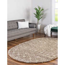 Unique Loom Moroccan Trellis Shag Collection Area Rug - Meknes (4' 1" x 6' 1" Oval, Light Brown/ Ivory)