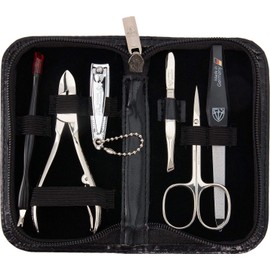 DREI SCHWERTER - Germany 6-Piece Manicure Set 'Torino' | Nail Care Set in Black Faux Leather Case | Contents: Cuticle Scissors, Nail Clippers, Nail Clippers, Tweezers, Sapphire Nail File, Cuticle