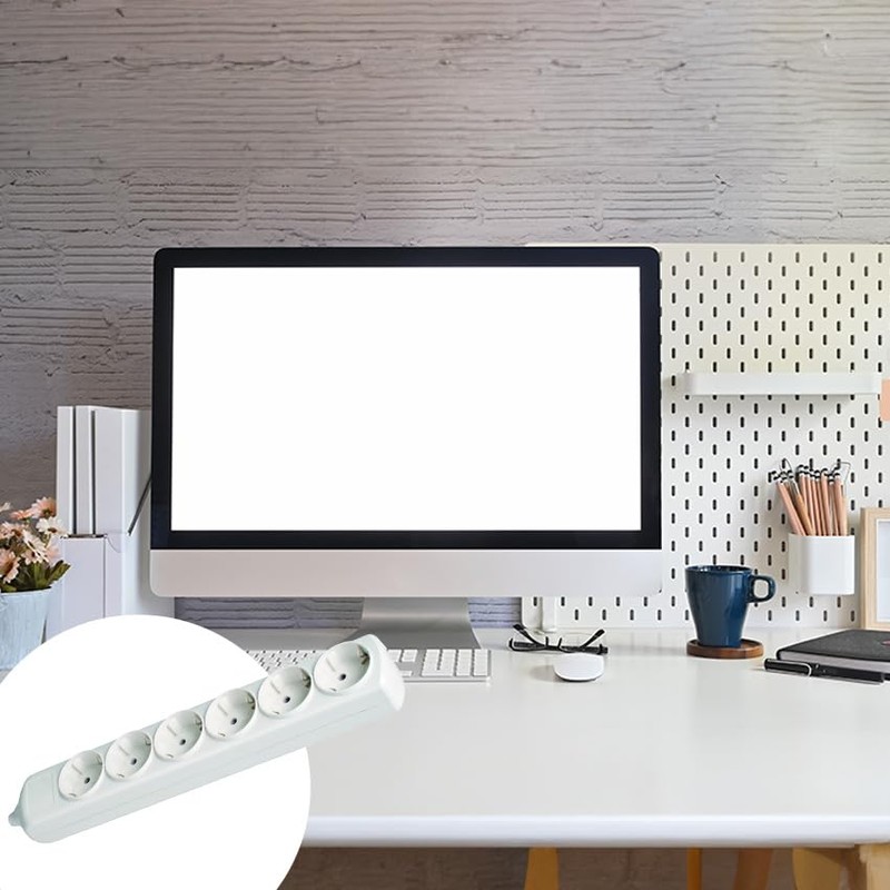 White 6 Sockets Without Cable 16A 250V Side Grounding Wall