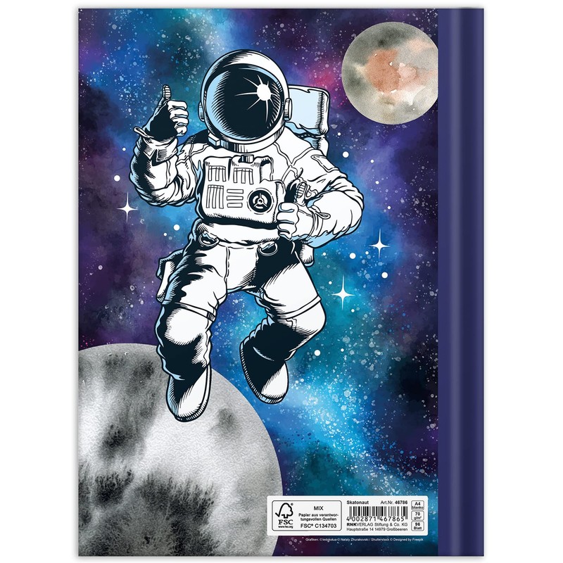 RNKVERLAG Skatonaut 46786 Notebook DIN A4 Blank with 96 Sheets