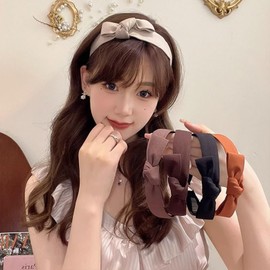 Qiubaoll Ribbon Headband, Stylish, Wide Headband, Hair Ornament, Velour Ribbon, Large, Hair Accessory, Hair Band with Ribbon, Painless, Thick Band, Hair Clip, Cute, Korean Style, Simple, Plain, Women's (Beige)