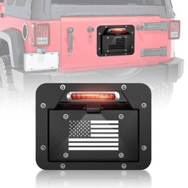 YZONA Spare Tire Delete License Plate Frame with Illuminate Light & Third Brake Compatible with 2007-2018 Jeep Wrangler JK JKU Unlimited, Licence Bracket Holder Relocation Kit Mounting (Black)