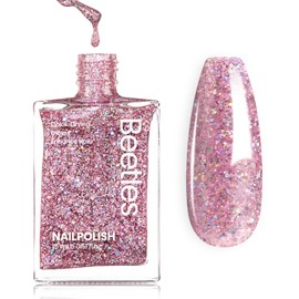 Beetles Glitter Nail Polish, Light Pink Sparkly Iridescent Rainbow Shimmer Nail Polish, Diamond Shiny Glitter Fast Drying & Long Lasting Nail Lacquer Shimmer Art Effect for Nail Salon-Quality Results