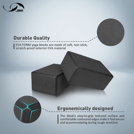 JBM Yoga Blocks 2 Pack with Strap, Cork Yoga Block 2 Pack EVA Foam Yoga Block Set of 2 Yoga Block with Strap, Yoga Bricks with Strap, Yoga Block Yoga Brick Yoga Cube Stretch Blocks Stretching Blocks(Black)