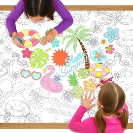 xo, Fetti Pool Party Paper Coloring Tablecloth - 9' x 4.5' | Summer Tablescape, Palm Tree Dinner Party Setting, Kids Birthday Decoration, Cute Tablecover, Beach Table DIY