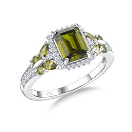 AGRULE Butterfly Promise Ring 14K White Gold Plated Sterling Silver Emerald Cut Engagement Rings 4 Carat Peridot Ring for Women, Size 6