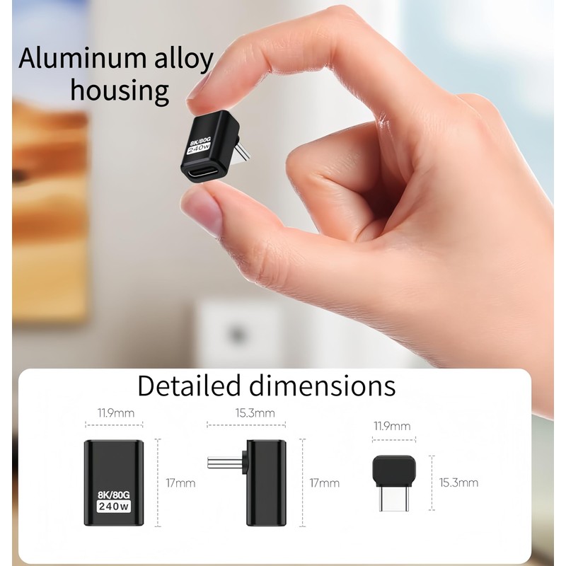 3 Pack Usb C 90 Degree Adapter [80Gbps Data Transfer,8K@240Hz