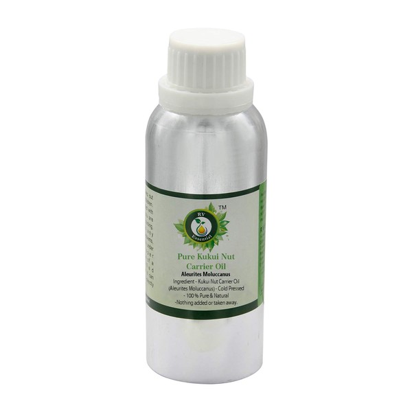 R V Essential Pure Kukui Nut Carrier Oil 630 ml (21 oz) - Aleurites Moluccanus (100% Pure and Natural Cold Pressed) Pure Kukui Nut Carrier Oil