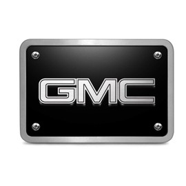 iPick Image Made for GMC 3D Logo in Silver on Black Billet Aluminum 2" inch Tow Hitch Cover