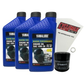Cyclemax F30-F70 Yamalube 10W30 Marine Oil Change Kit compatible with 1996-2012 Yamaha T50 Outboard Engine