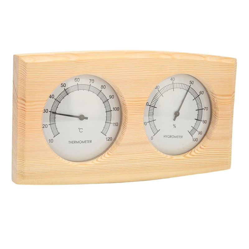 Wooden Thermometer Hygrometer for Sauna Room Double Dial Pointer Type