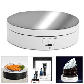 Clenp 360 Degree Electric Turntable for Photography, Round Display Holder Stand Intelligent Charging White USB Socket
