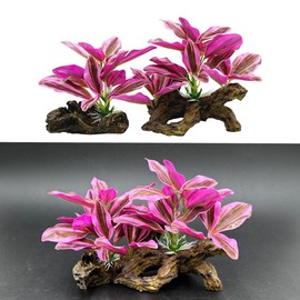 Smoothedo-Pets Fish Tank Decorations Aquarium Decor Ornaments Betta Pink Leaf pad Hammock Artifical Driftwood Goldfish Bowl Accessories (Hot Pink Set)