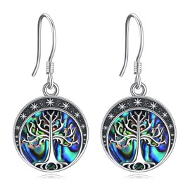 Abalone Earrings Tree of Gondor Drop Dangle Earrings 925 Sterling Silver Jewelry Gifts for Women Men (07-Abalone Shell Tree of Gondor)