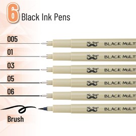 Mr. Pen- Drawing Pens for Artists, 6 Sizes, Black Multiliner, Artist pens, Micro Pens for Drawing