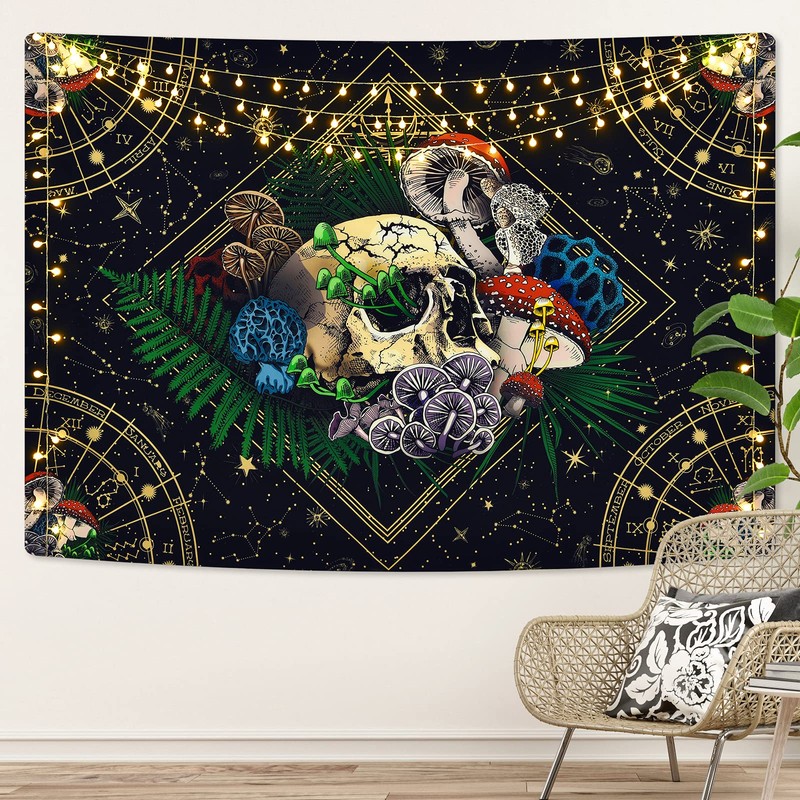 Livole Skull Wall Hanging - Colorful Plants & Starry Constellation